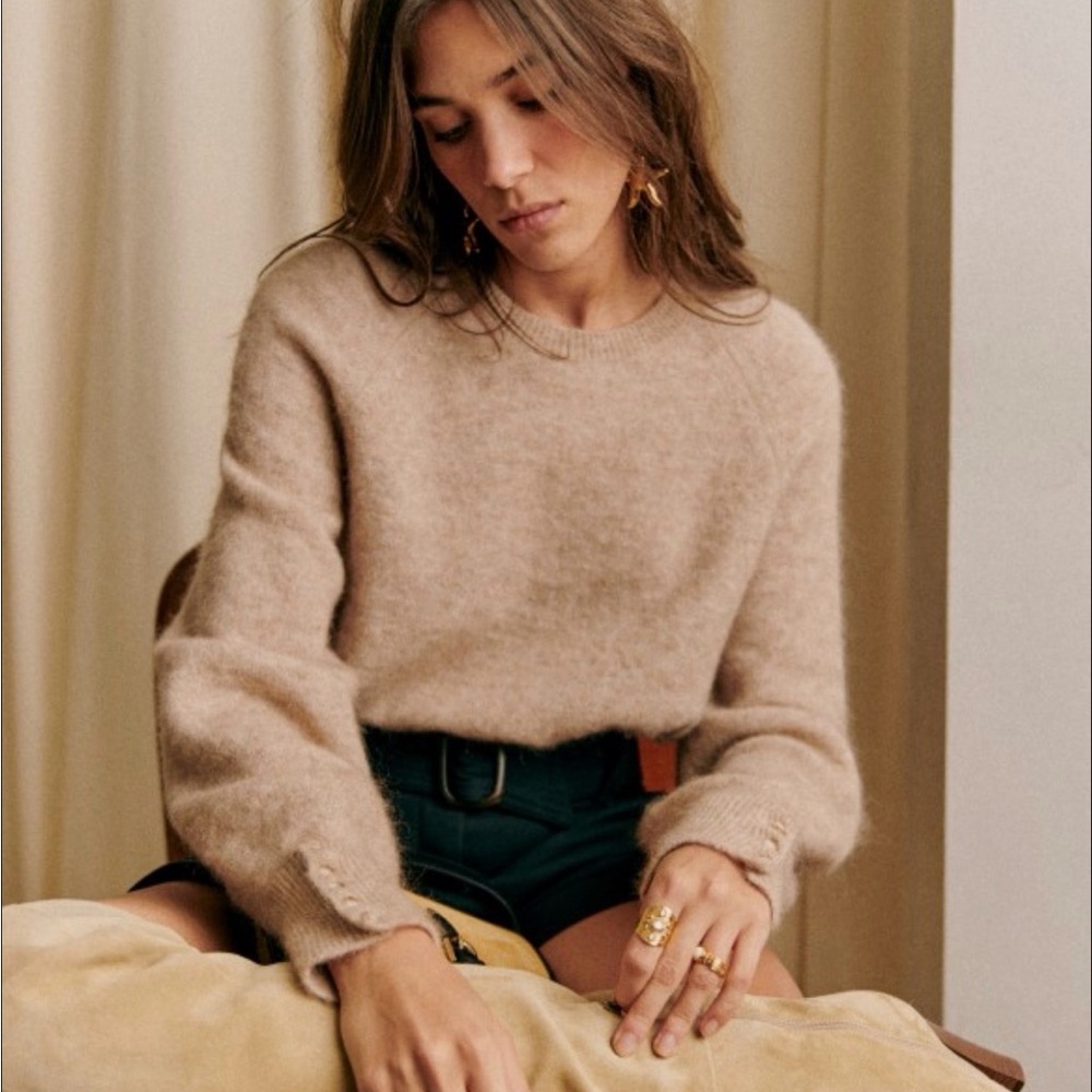 Sezane Women's Louise Crew Neck Sweater in Tan size L